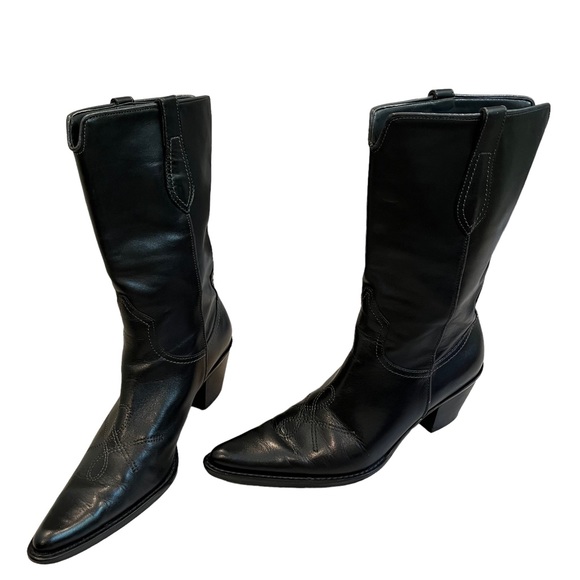 Franco Sarto Shoes - Franco Sarto Leather “Witchy Pointy” Toe Mid Calf Pull On Western Boots